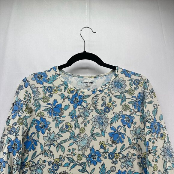 Lands' End Top Womens Sz M/L 10-12 Floral 3/4 Sleeve Stretch Nylon Blend Blue - Picture 3 of 11